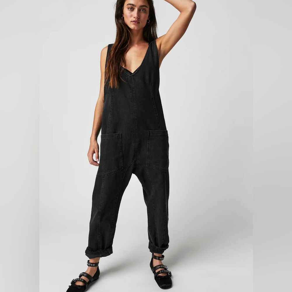 Free People High Roller Jumpsuit in mineral Black size Medium
